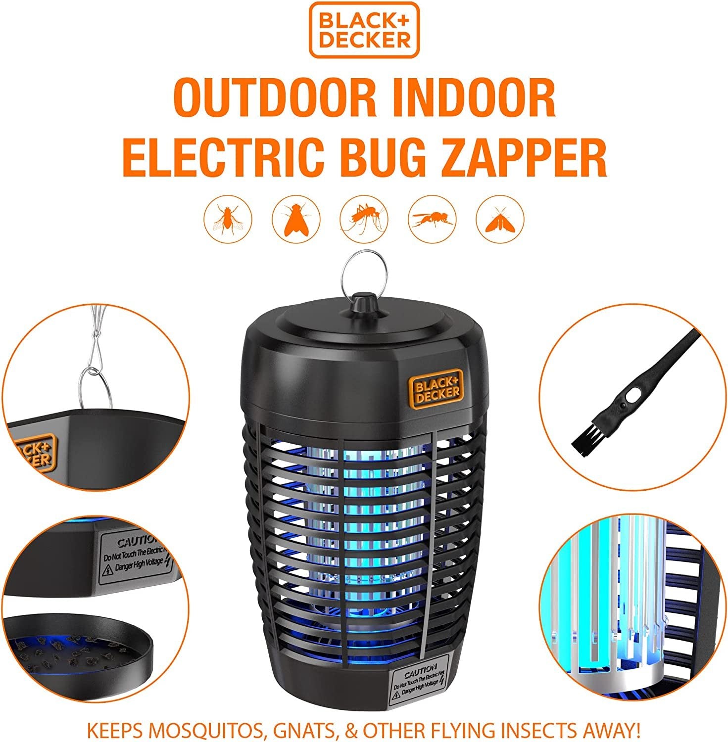 BLACK+DECKER Bug Zapper - Outdoor Mosquito Repellent & Fly Killer - Black, 1 Count - Ideal for Home, Deck, Garden & Patio