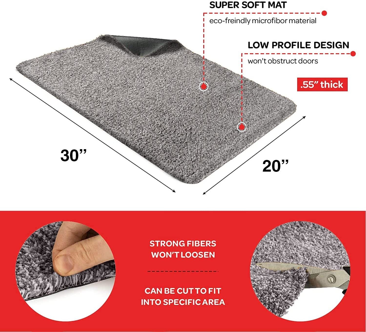 Kaluns Door Mat, Front Doormat, Super Absorbent Mud Mats, Doormats for Entrance Way, Entry Rug, Non Slip PVC Waterproof Backing, Shoe Mat for Entryway, Machine Washable (18x28 Gray)