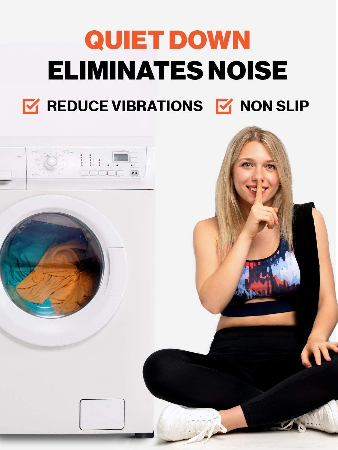 4 Pack SlipToGrip Washer Dryer Pads - BE QUIET Non Vibration, Stainless Insert - PATENTED, FREE Ship & Return