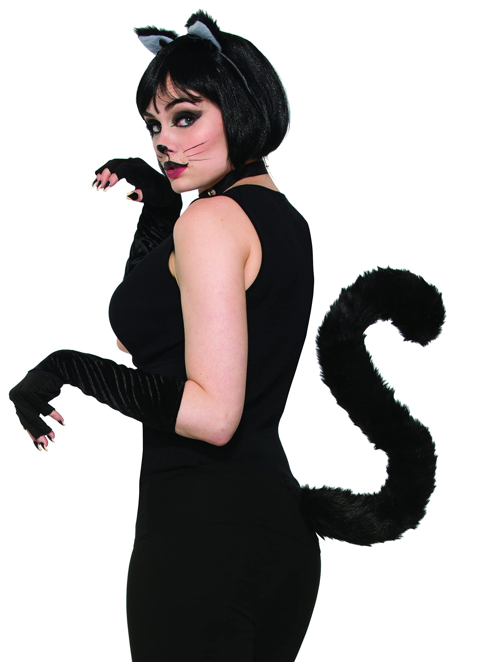 Free Shipping! Standard Size Black Furry Cat Tail - Adjustable - Forum Novelties