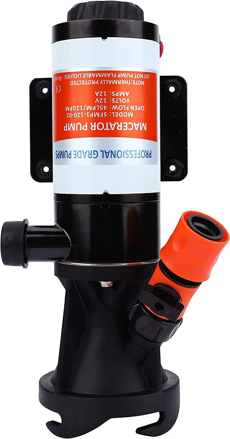 RV Sewer Macerator Pump 12V - 12 GPM Quick Release Macerator Pump Marine for RV Trailer, Camper Van, Caravan, Boat - 12/24V DC Seamless Motor - Portable Dump Station Mount Boat Waste Pump