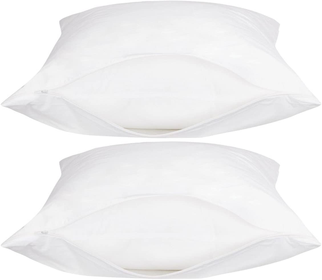 White Classic Luxury Hotel Collection Zippered Style Pillow Cover, 200 Thread Count, Soft Quiet Zippered Pillow Protectors, Standard Size, Set of 2