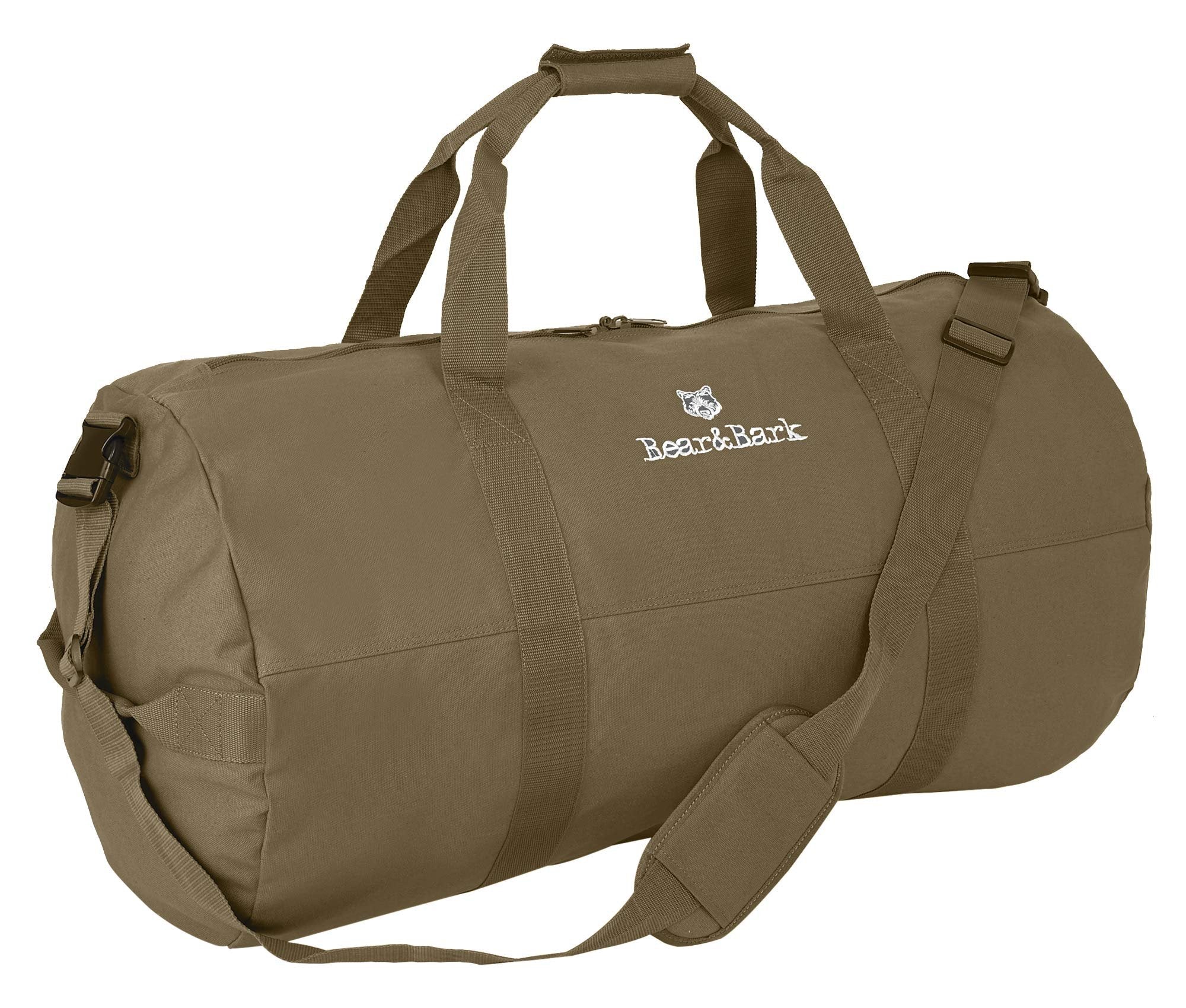 Bear&Bark Military Green Duffle Bag - Standard 32" X 18" - 133.4L Canvas Cargo Style Travel Luggage for Men and Women - Hiking, Student, Backpacking, Storage Shoulder Tote Bag