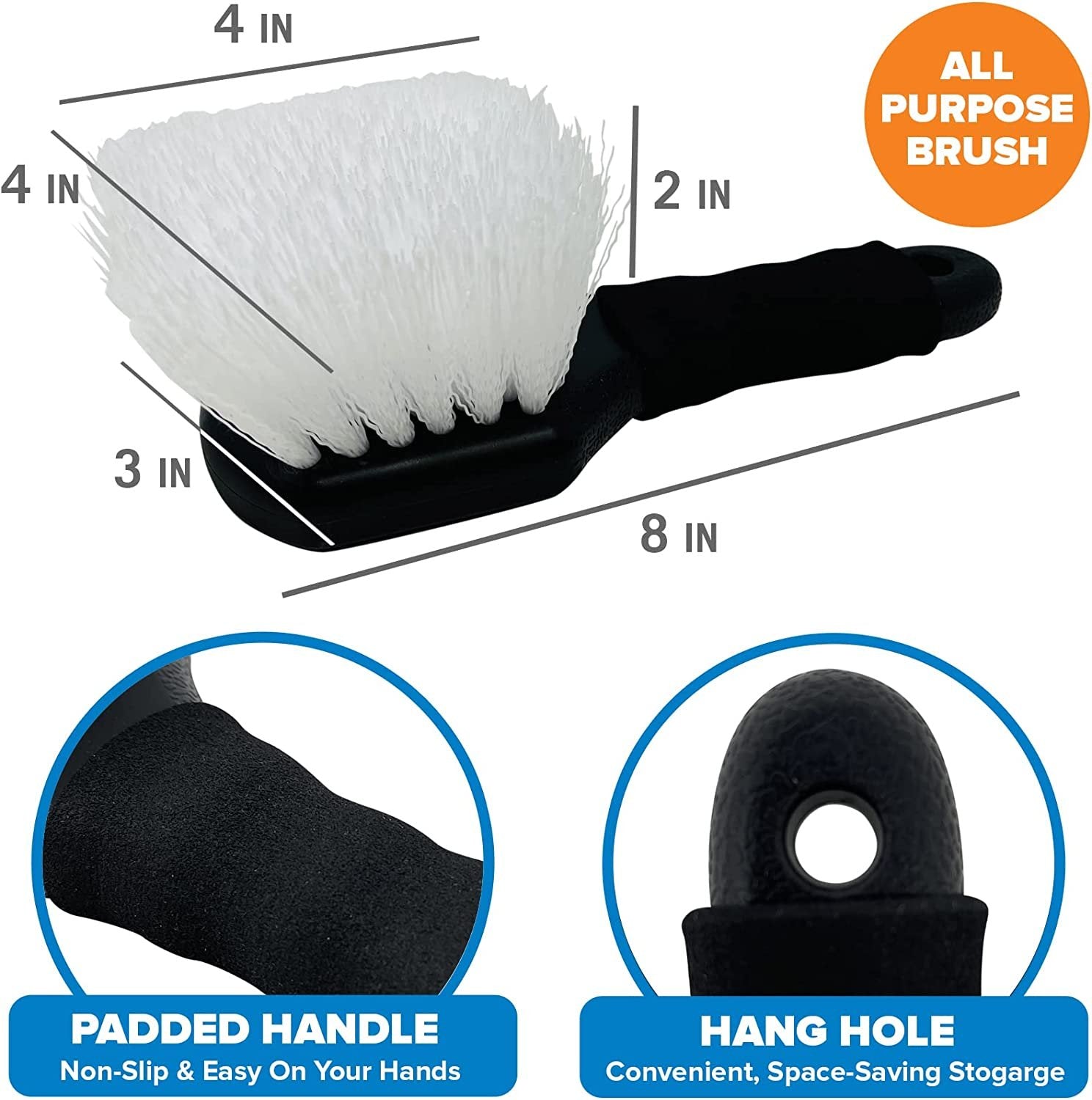 Stiff Hand Scrub Brushes for Cleaning Heavy Duty Utility Outdoor Scrub Brush with Handle All Purpose Boat & Car Small Cleaning Brush & Bathroom Bathtub Shower Tub Wheel & Tire Scrubber -Short Handled
