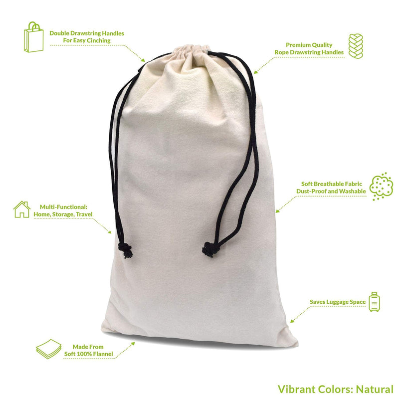 2-Pack Beige Shoe Dust Bags - Drawstring Closure, 12.5x20.5, Washable Cotton - Travel, Storage