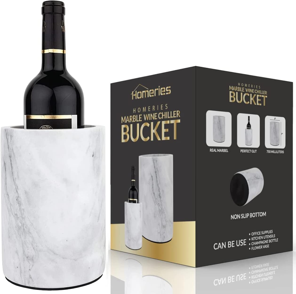 Homeries Marble Wine Chiller Bucket - Wine & Champagne Cooler for Parties, Dinner – Keep Wine & Beverages Cold – Holds Any 750ml Bottle - Ideal Gift for Wine Enthusiasts
