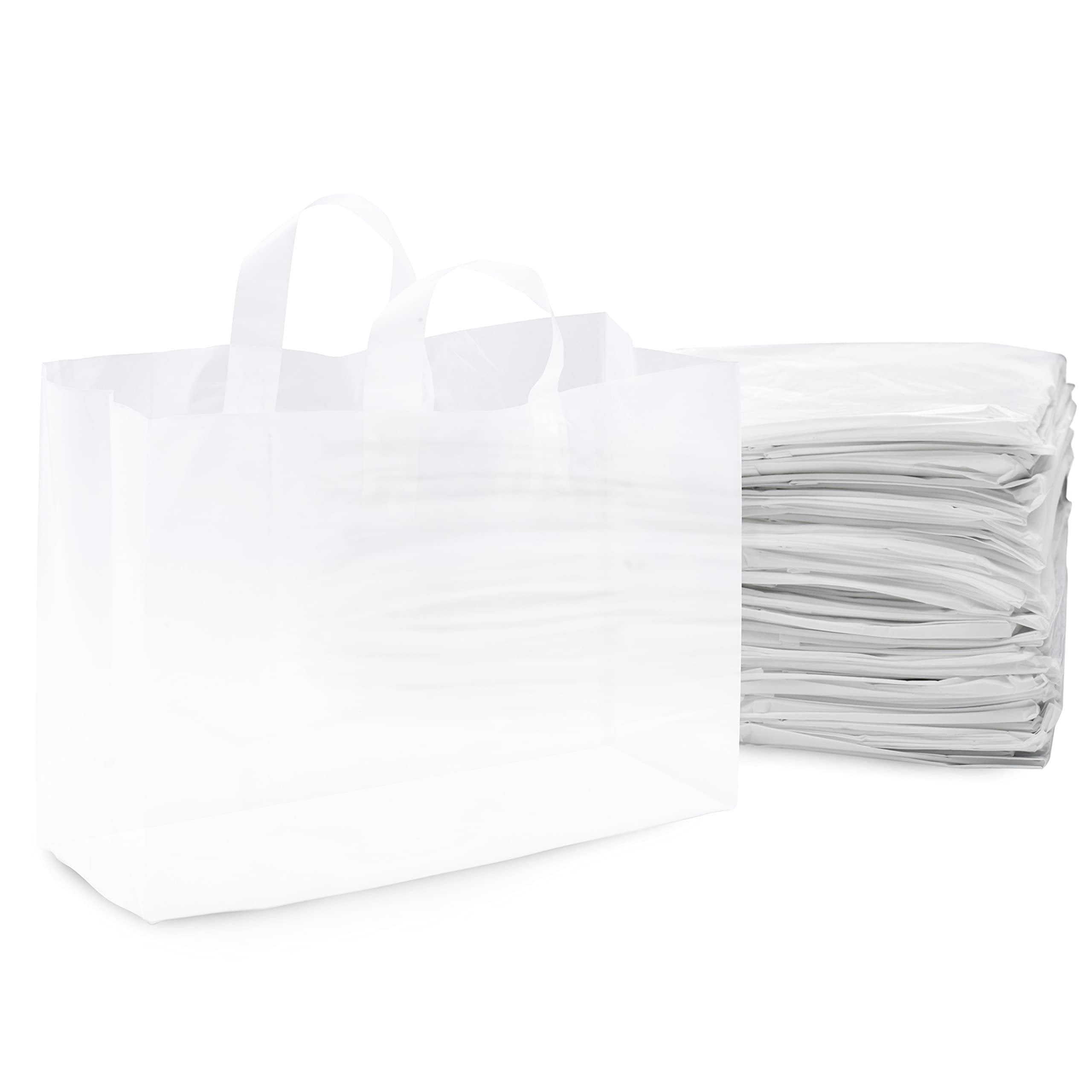 50 Clear Plastic Bags w/ Handles & Bottom for Business, Retail, Gifts - 16x6x12 White