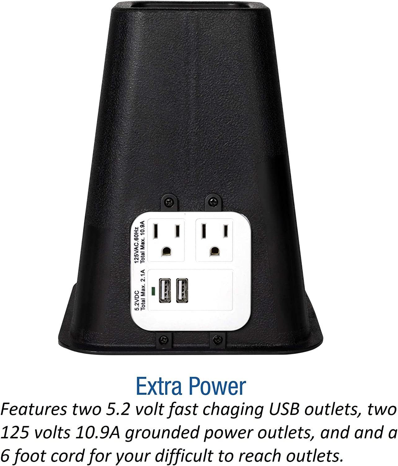 HOLDN' STORAGE Bed Risers - 7.25 Inch Size, 1200 lbs Capacity, Power Outlet & USB Ports, Black - Set of 4