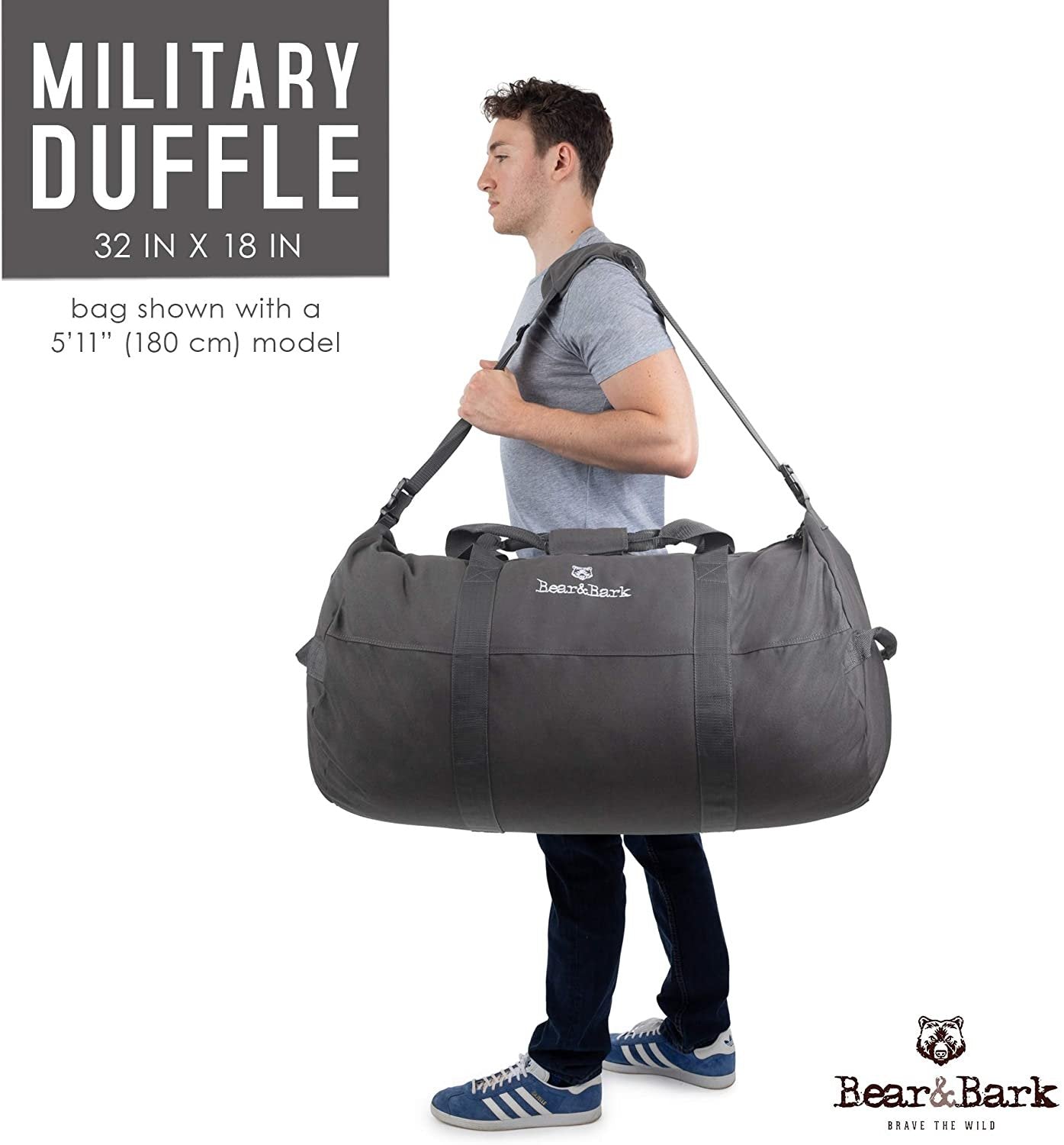 Military Canvas Duffel Bag - Grey 32"x18" - Military and Army Cargo Style Carryall Duffel for Men and Woman