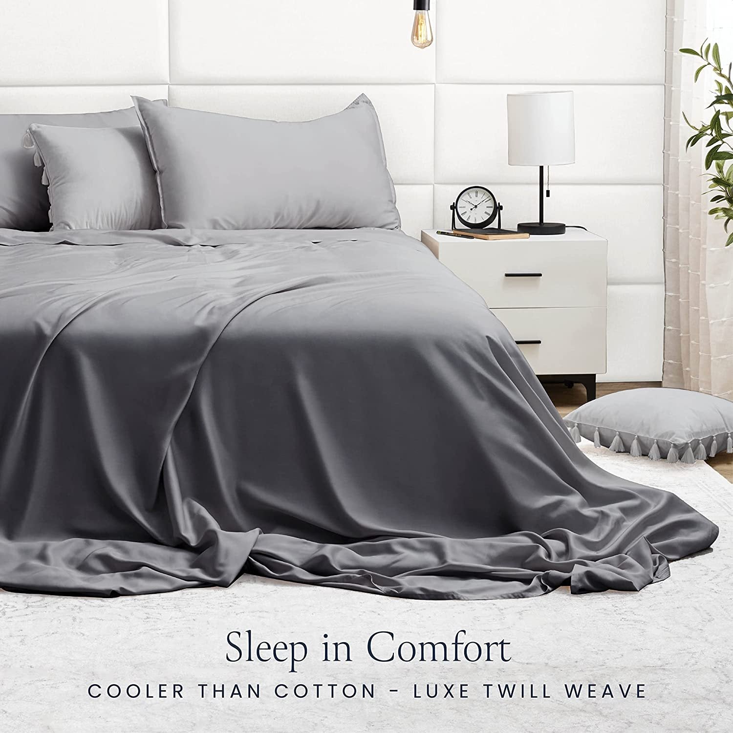 Organic Viscose Bamboo Sheets Twin - Silky Luxury Bed Sheets Cooling Sheets Set - Soft Satin Bed Sheet Set - 16 Inch Deep Pocket - Hotel Sheets Bedding Set Flat Sheet + Fitted Sheet + Pillowcase