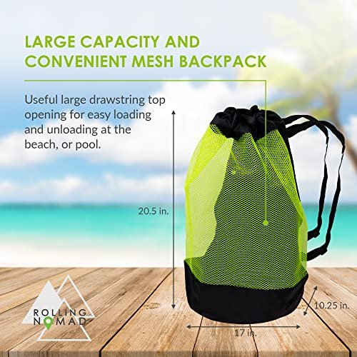 Large Beach Toy Bag Backpack for Kids - Durable Waterproof, Black & Neon Green, 17x10.25x20.5 Inch, Perfect for Pool, Travel & Vacation
