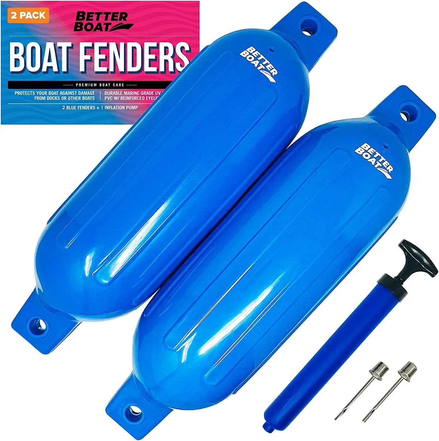 2 Pack Boat Fenders for Docking Boat Bumpers for Docking with Pump Boat Accessories Boat Dock Bumpers Set Buoys Pontoons Buoy Inflatable Fender Marine Bouys 23" x 6.5" Blue