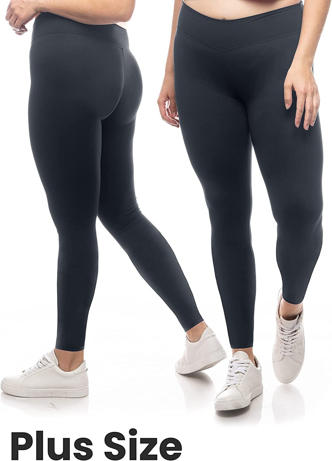 SATINA High Waisted Leggings for Women | 3 Inch Waistband (Plus Size, Charcoal)