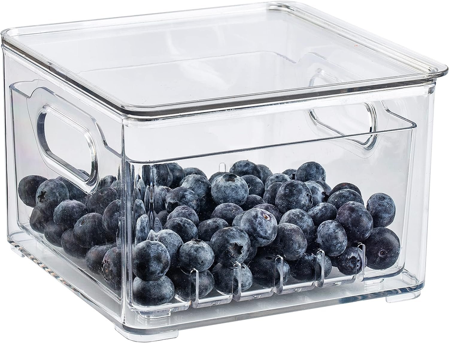 SIMPLEMADE Clear Berry Bins - Berry Keeper Container, Fruit Produce Saver Food Storage Containers with Removable Drain Colanders, Vegetable Fresh Keeper Set - Refrigerator Organizer (Square)