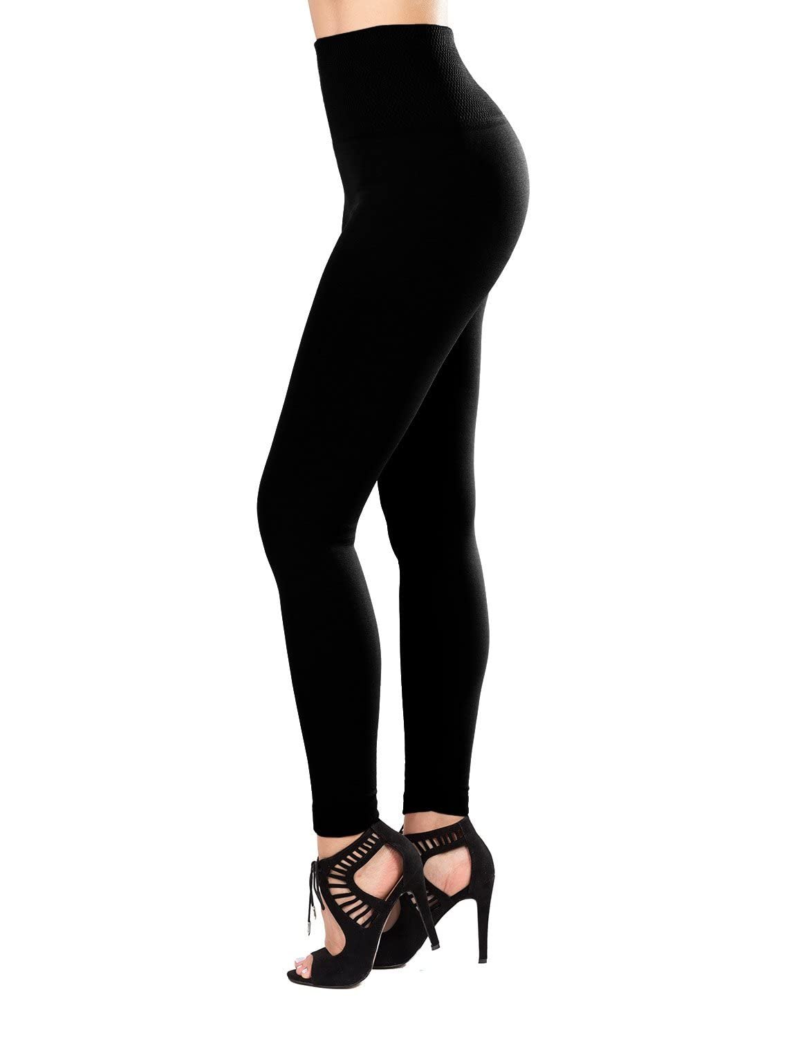 SATINA High Waisted Leggings for Women | Tummy Control & Compression Waistband (One Size, Black)