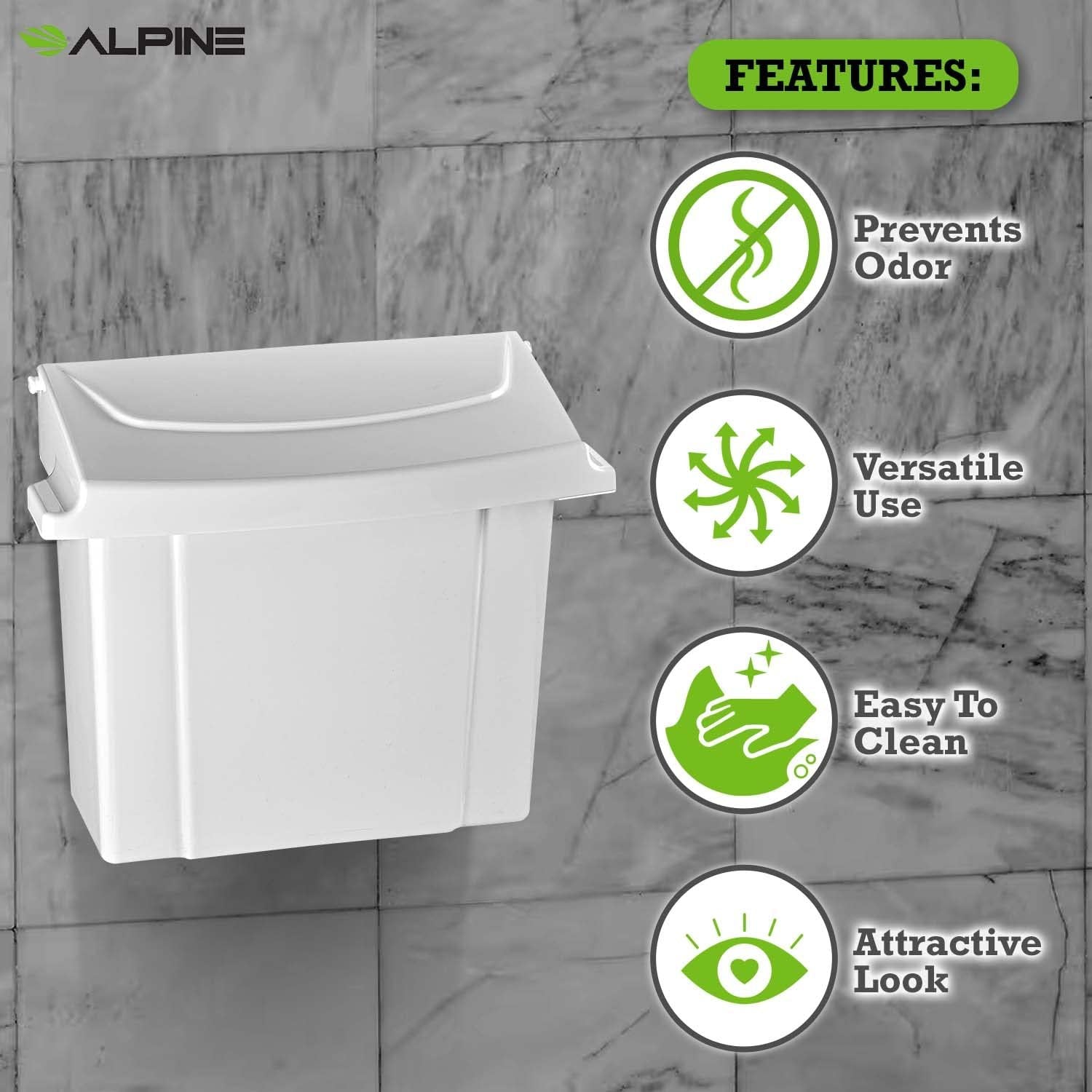 Alpine Industries Sanitary Napkin Receptacle - White, Pack of 1 - Odor-Sealing, Durable ABS Plastic - Free Shipping & Returns