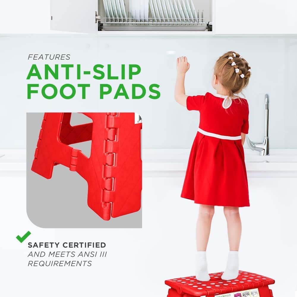 Gray Folding Step Stool - Lightweight Portable 11x8 Non-Slip, Supports up to 300lbs for Adults & Kids, Stable Boost in Kitchen/Bathroom
