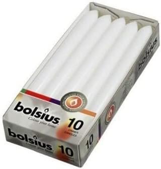 BOLSIUS White Candles 10 Pack - 9 Inch Straight Taper Candle Set - 8 Hour Candlesticks - Fits Most Standard Candle Holders - Premium European Quality - Household, Dinner, Wedding, & Party Candlesticks