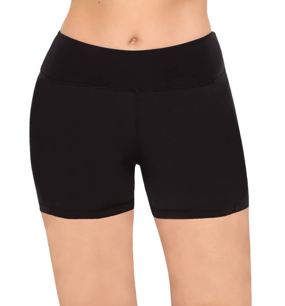 High Waist SATINA Biker Shorts for Women - Black - Size Large (5-Inch) - Yoga Shorts for Regular & Plus Size Women - Free Shipping & Returns