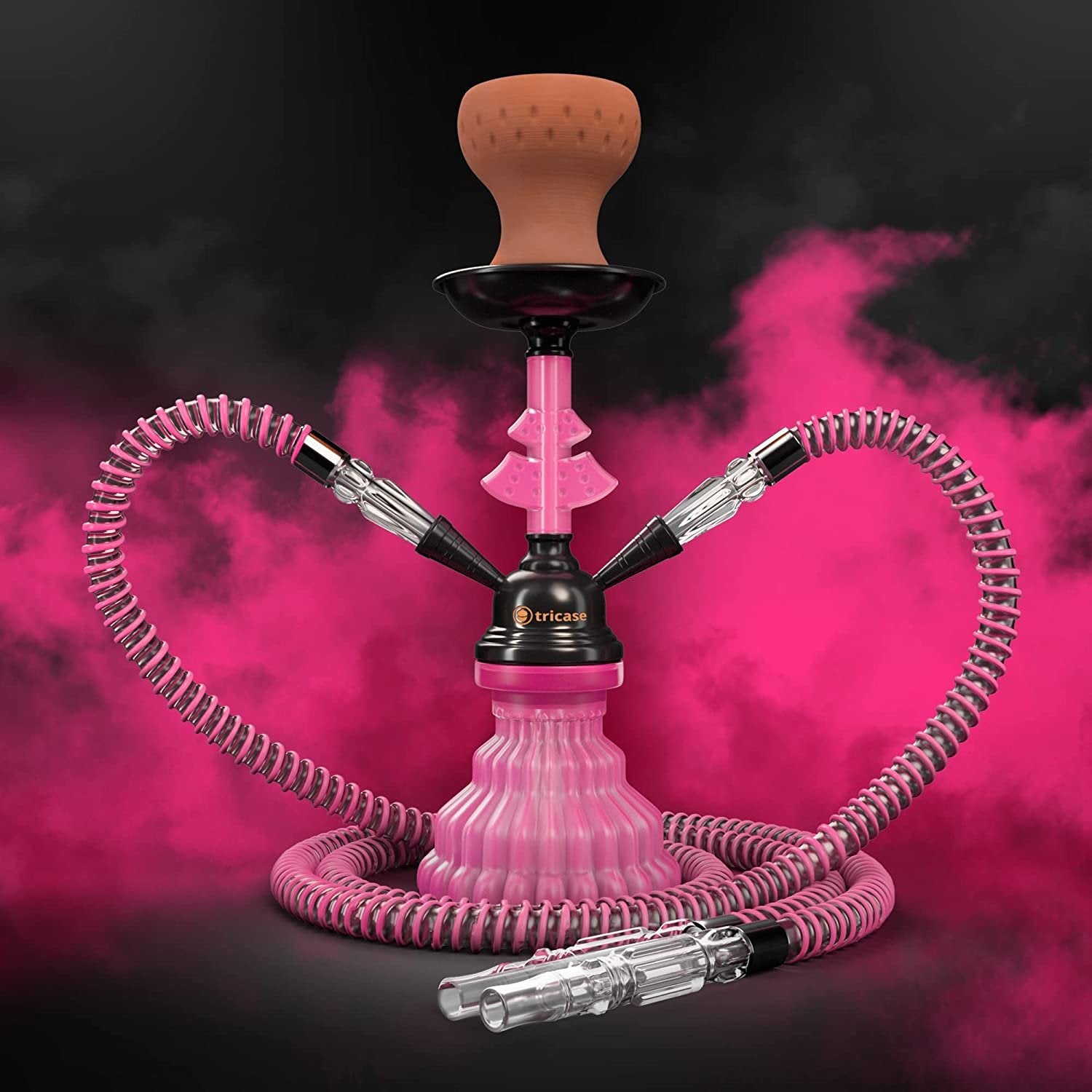 LilOne 12 Mini Hookah Set - 2 Hose, Pink, Portable Shisha Kit with Foi