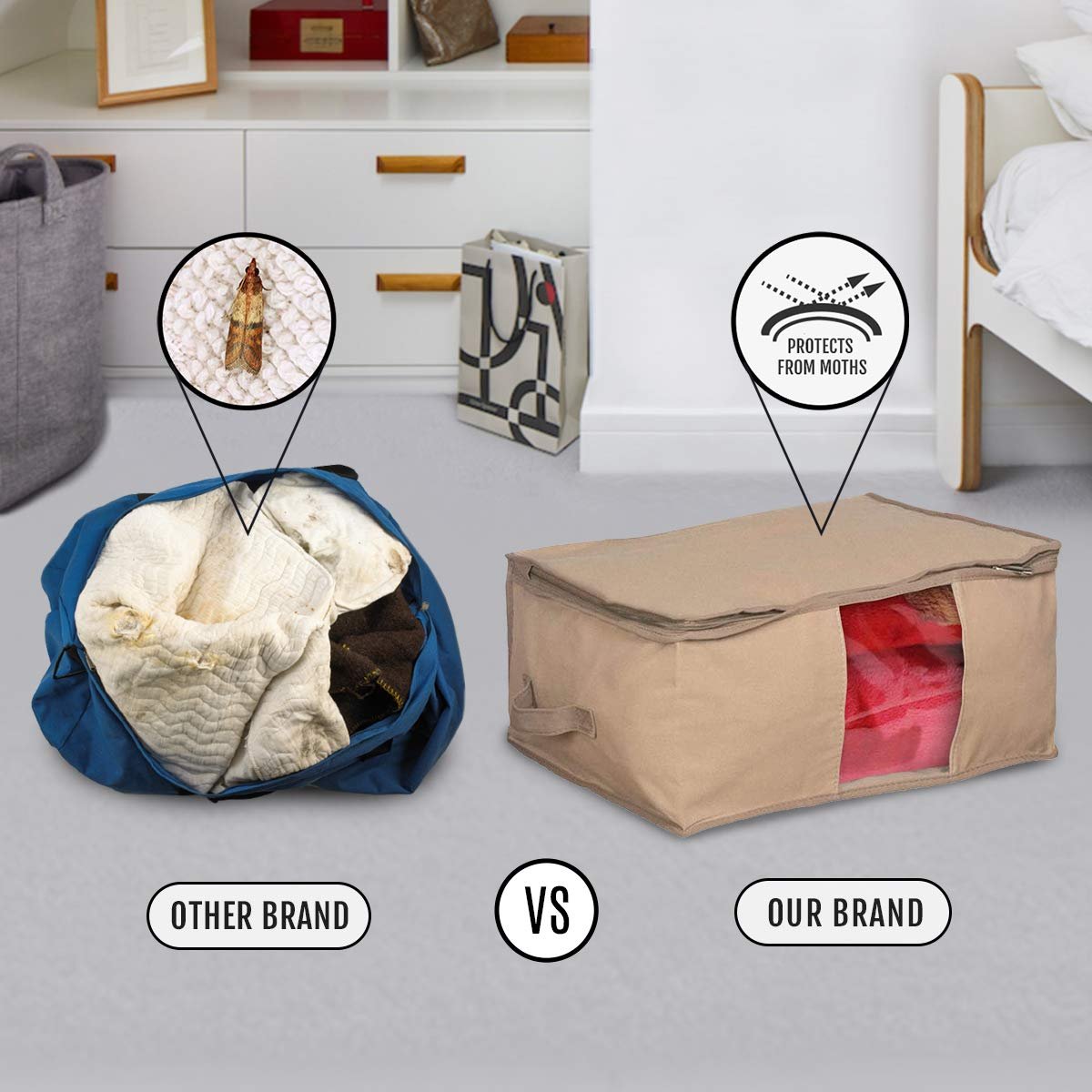 HOLDN' STORAGE Clothes Storage Bag Organizer - Set of 2 Beige Bags (18x14x8) with Cedar Insert for Moth Protection