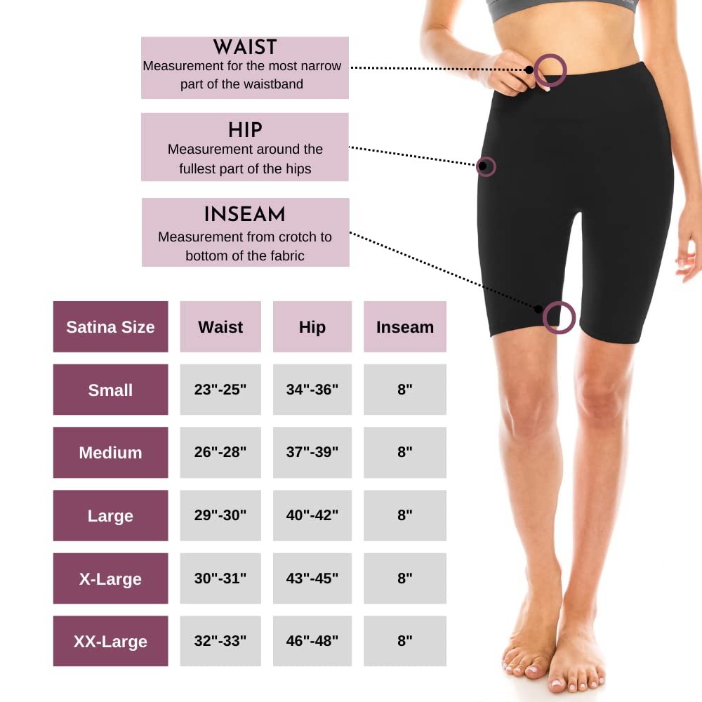 SATINA High Waist Biker Shorts for Women - Black, Small Size, 8-Inch Inseam - Yoga Shorts, Pocketless