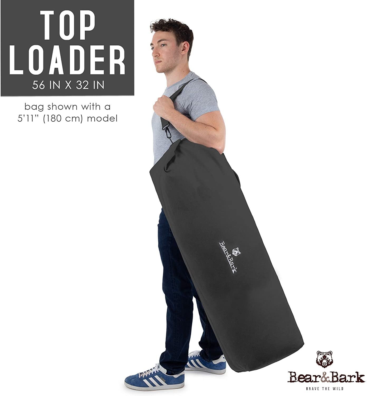 Top Loader Canvas Duffel Bag - Black 56"x32" - Military and Army Cargo Style Carryall Duffel for Men and Woman