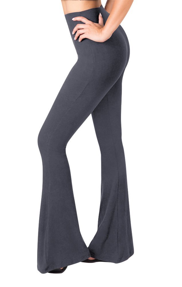 SATINA High Waisted Flare Palazzo Wide Leg Pants | Printed & Solid | Reg & Plus (XX-Large, 1 Charcoal)