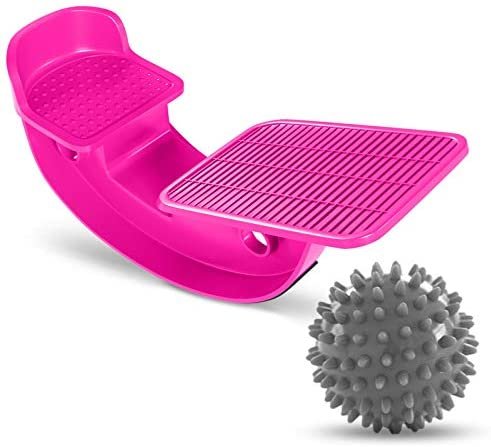 ProHeal Foot Rocker Calf Stretcher with Spiked Ball Massager - for Plantar Fasciitis, Achilles Tendonitis - Calf, Foot, Heel, and Ankle Stretcher - Lower Leg Pain Relief - Pink with Gray Ball