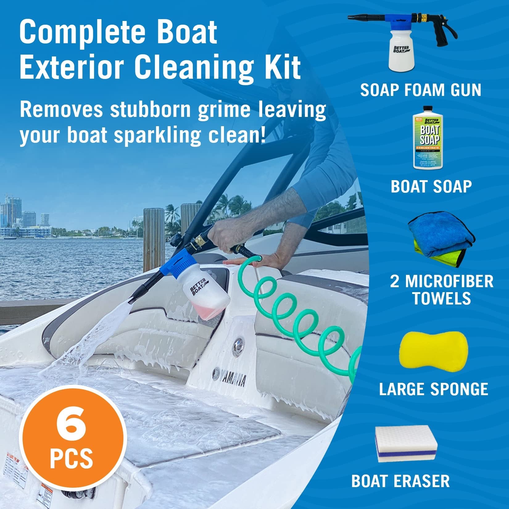 Better Boat Blue Ultimate Cleaning Kit - Boat Wash Soap, Foam Gun, Sponge, Microfiber Cloths - Size Options - Marine Accessories for Fishing, Boating, RV - Free Shipping & Returns