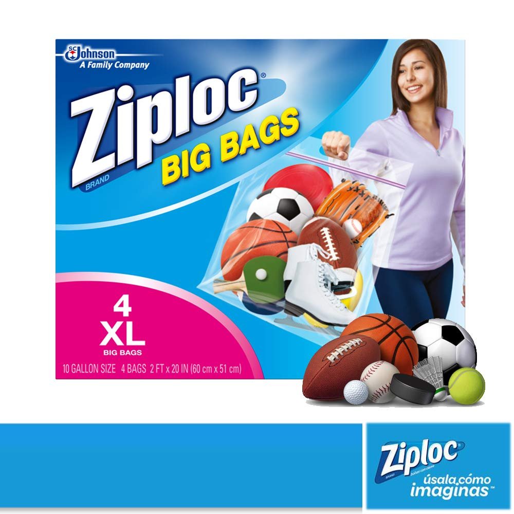 Ziploc XL Storage Bags, Double Zipper Seal, Expandable Bottom, 4 Count (Pack of 8), Multi