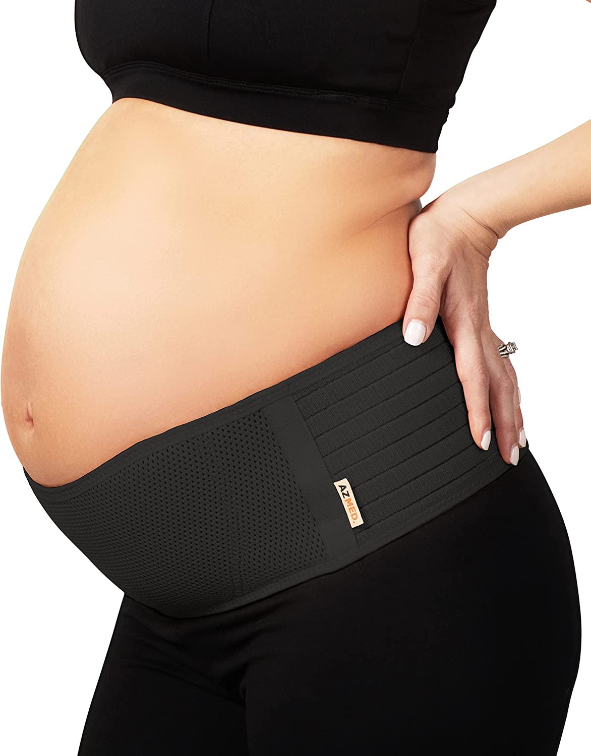 AZMED Maternity Belly Band Black | Breathable Pregnancy Support | Adjustable Belt for All Stages | One Size