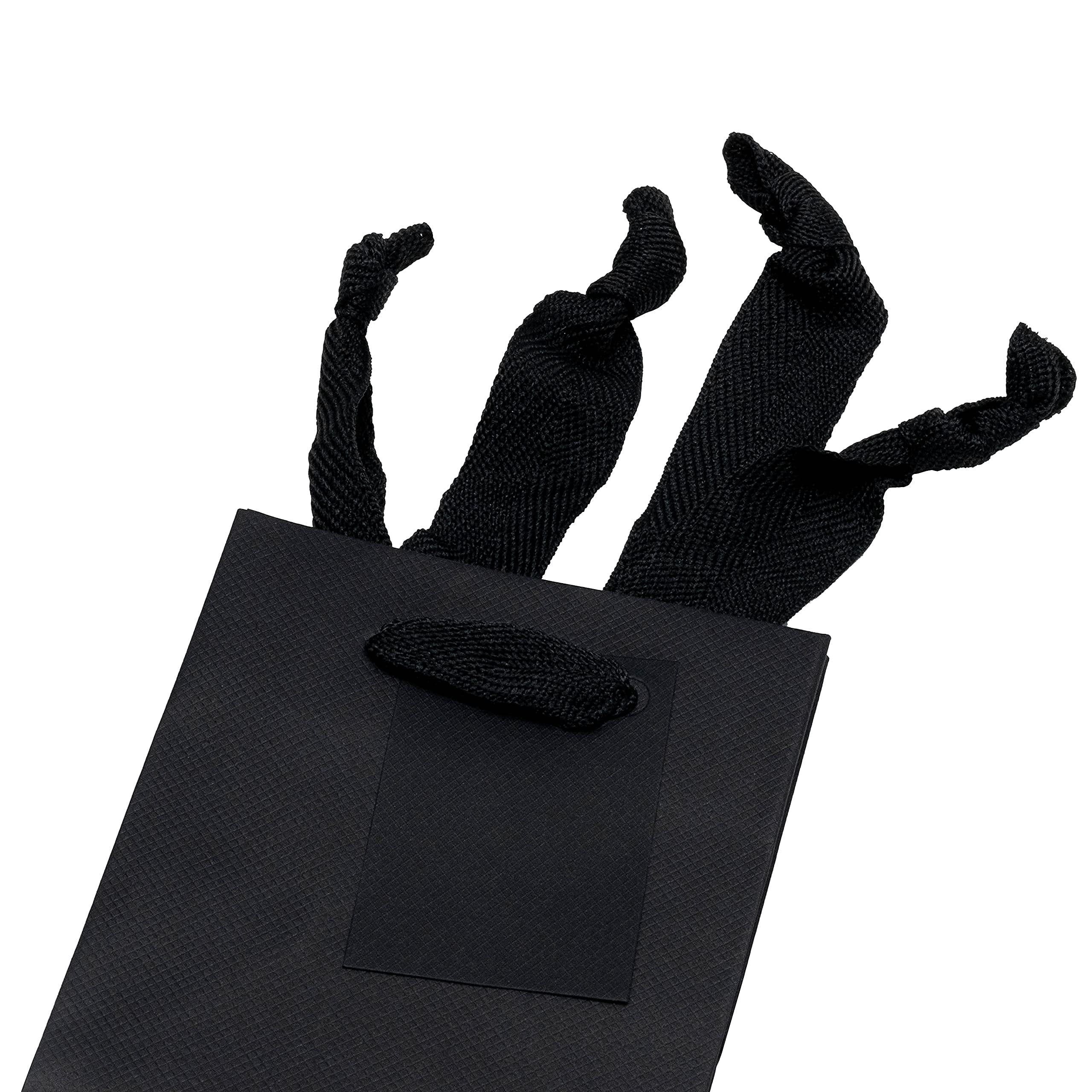 Black Gift Bags - 4x2.75x4.5 Inch 12 Pack Extra Small Black Paper Gift Bags with Handles, Designer Gift Wrap for Little Presents, Tiny Shopping Bags for Birthday Parties, Events, Holidays, Bulk