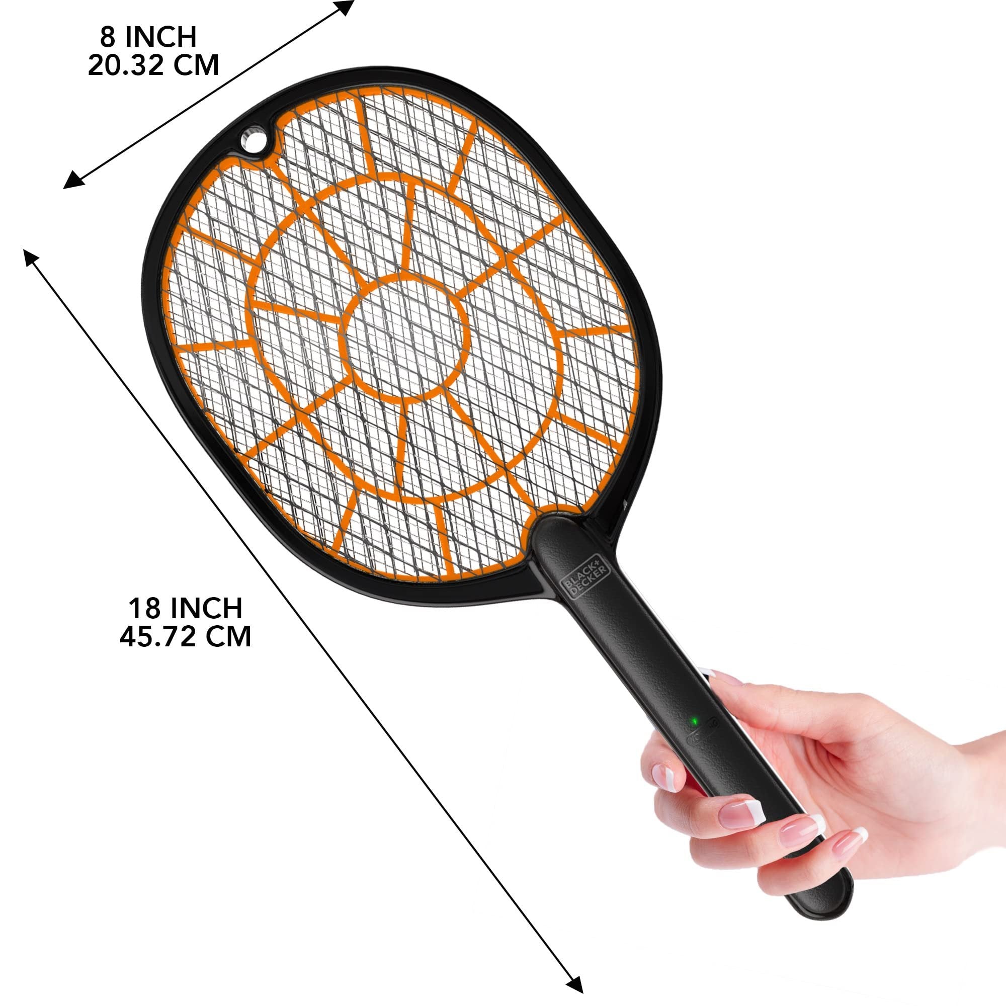 Black+Decker Electric Fly Swatter, Handheld Bug Zapper Racket - Heavy-Duty, Indoor/Outdoor - Battery-Powered - Non-Toxic, Safe for Humans/Pets, Black,