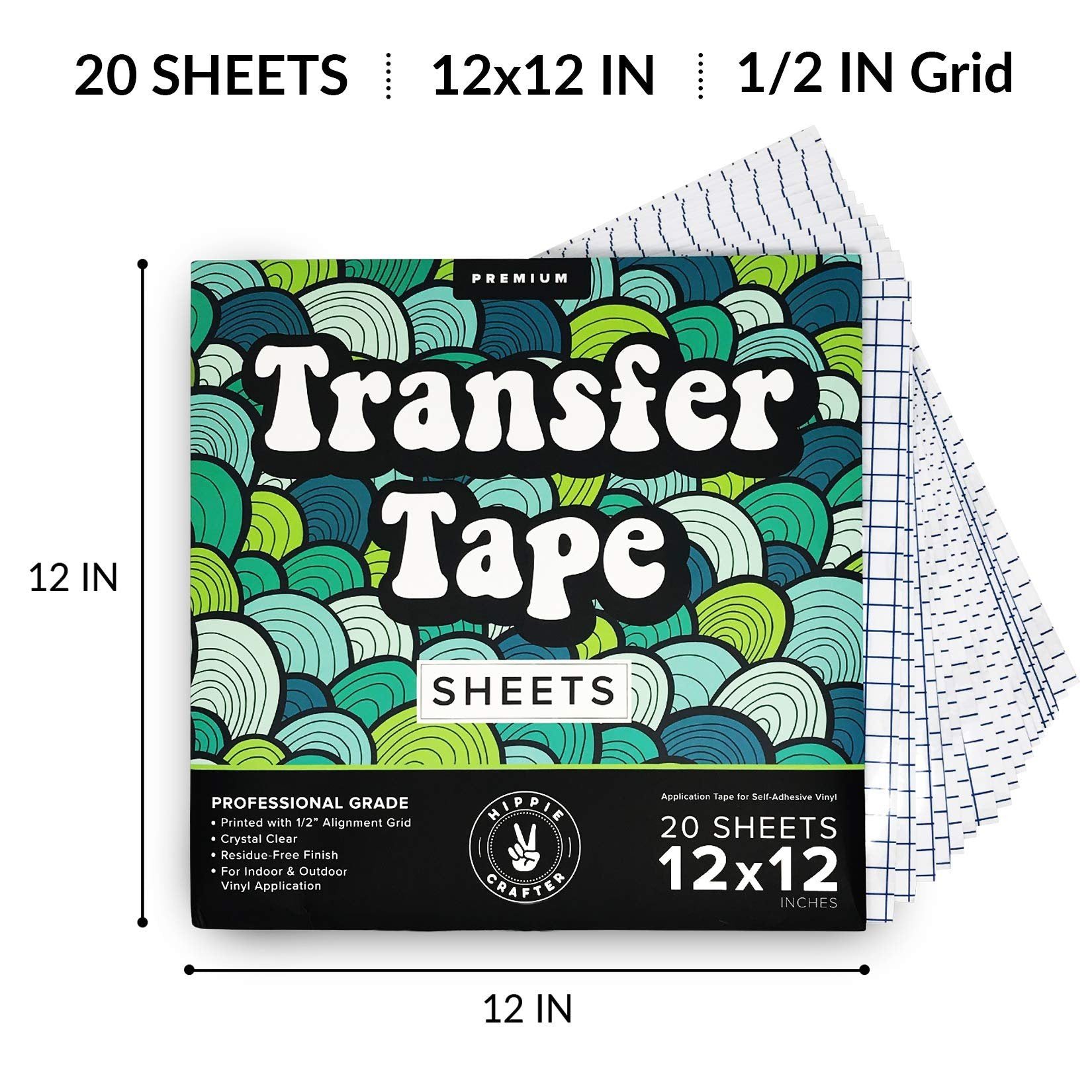 Clear Transfer Tape for Vinyl Adhesive and HTV Heat Transfer Paper Sheets Paper Transfer Tape for Vinyl 20 Pieces 12"x 12" Transfer Tape Sheet Without Roll with Grid for Tumblers Crafts Signs