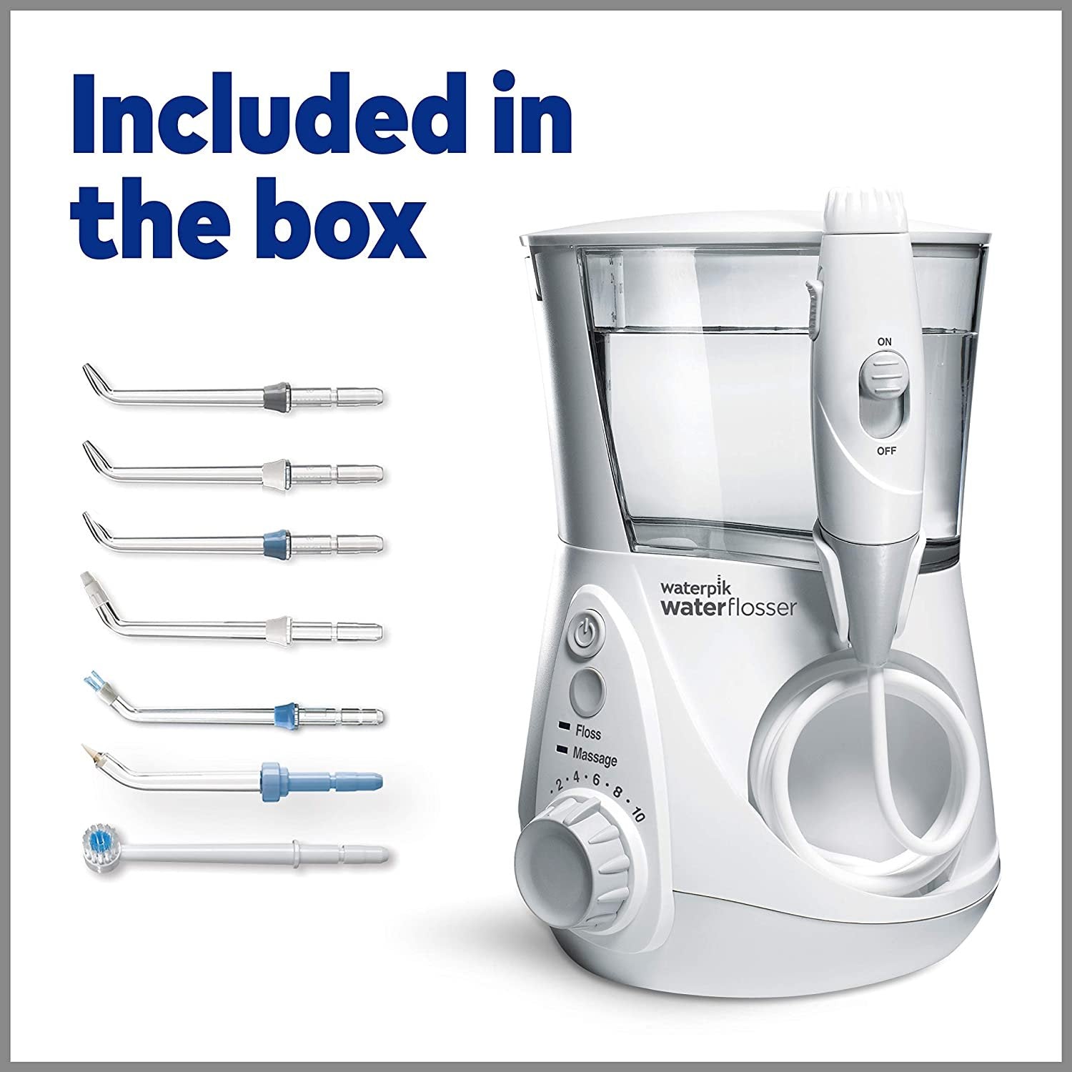 White Waterpik Aquarius Water Flosser Professional w/ 10 Settings & 7 Tips - Size 10.35x3.8x4.7