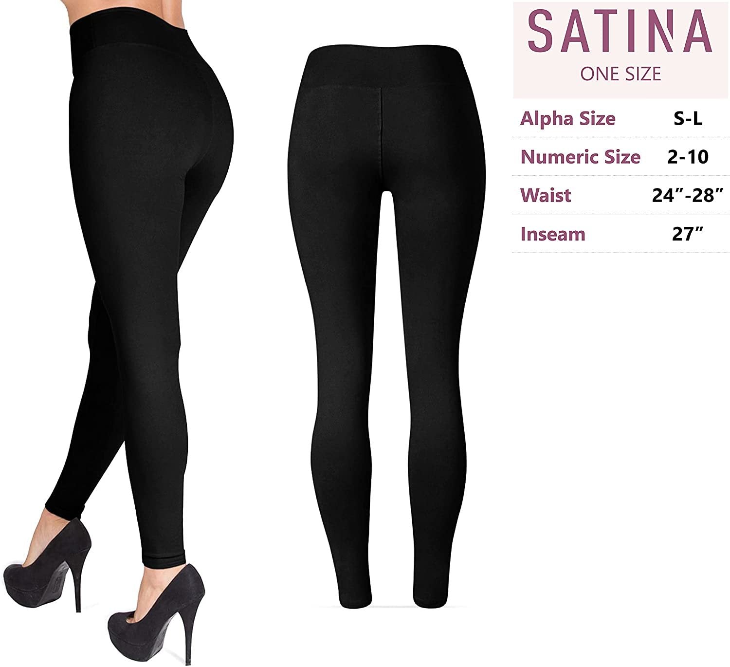 Satina High Waisted Leggings Black | 3 Inch Waistband | One Size Fits Most