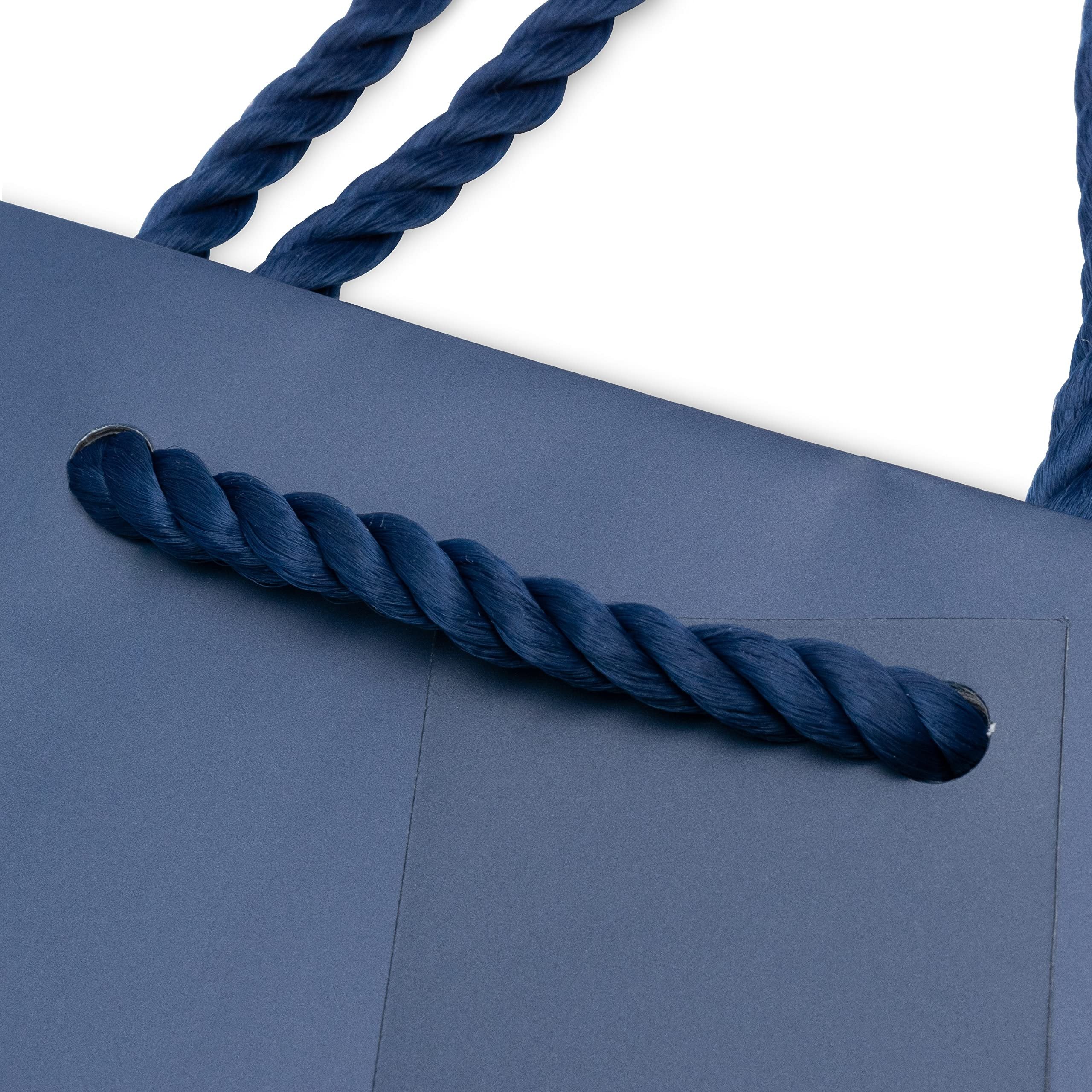Blue Gift Bags - 12 Pack Medium Navy Paper Gift Bags with Rope Handles, Designer Solid Color Paper Gift Wrap Bags for Birthdays, Parties, Events, Bulk Favor Bags, Weddings or Any Occasion - 7.5x9x3.5