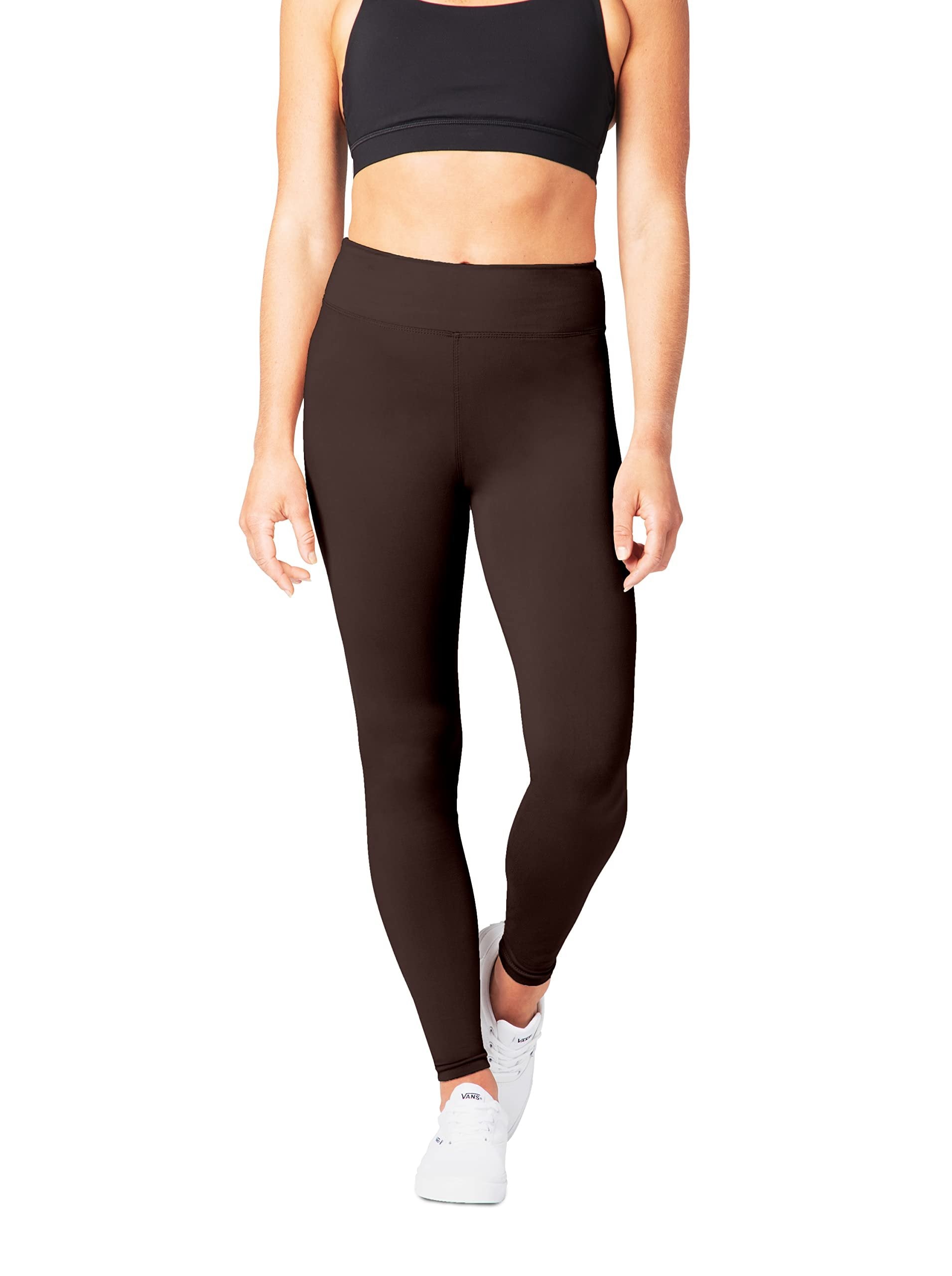 Brown Satina High Waisted Yoga Leggings for Women - Regular & Plus Sizes - 3 Waistband - Free Shipping