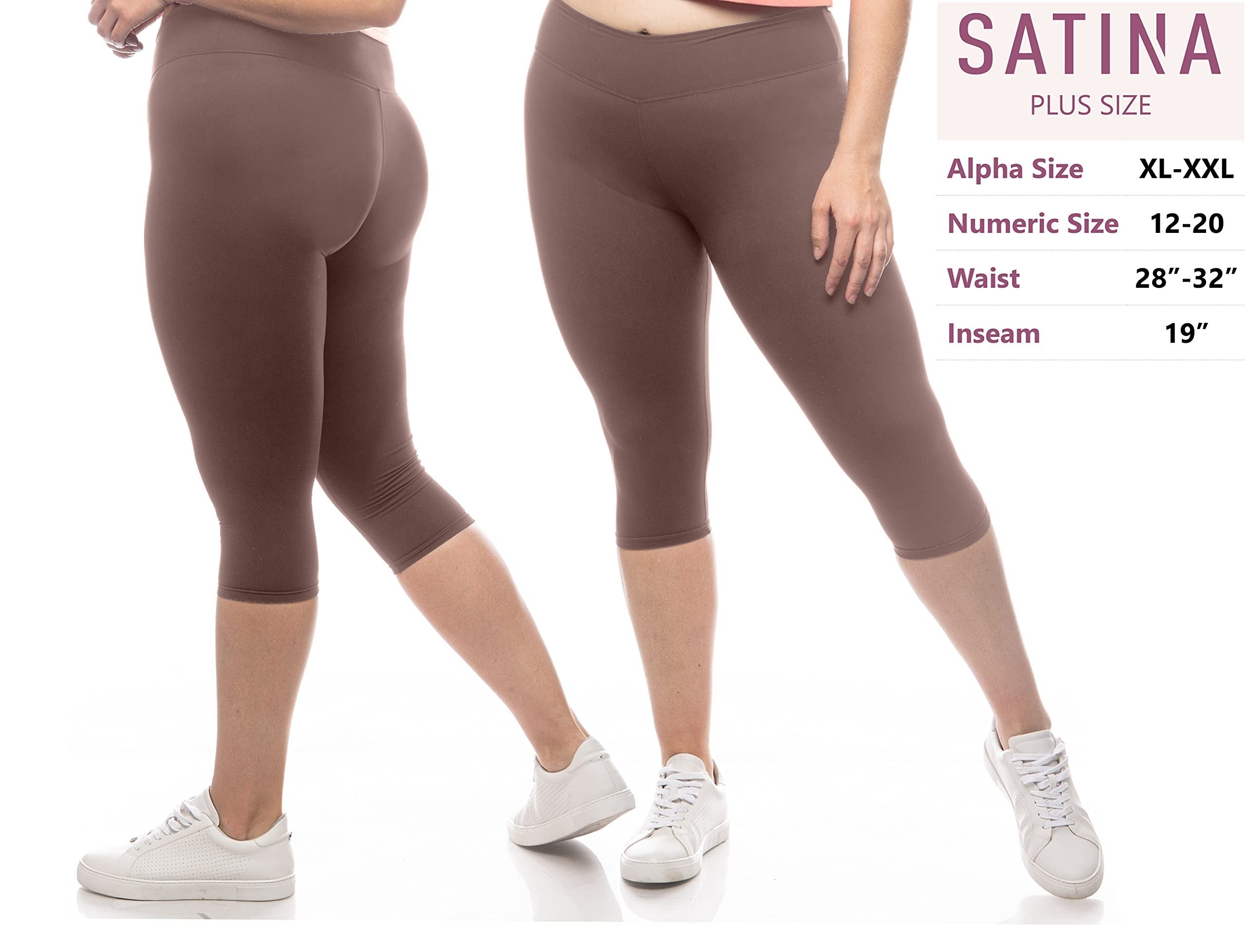 SATINA High Waisted Yoga Leggings - Mauve, Straight, One Size with 3 Inch Waistband