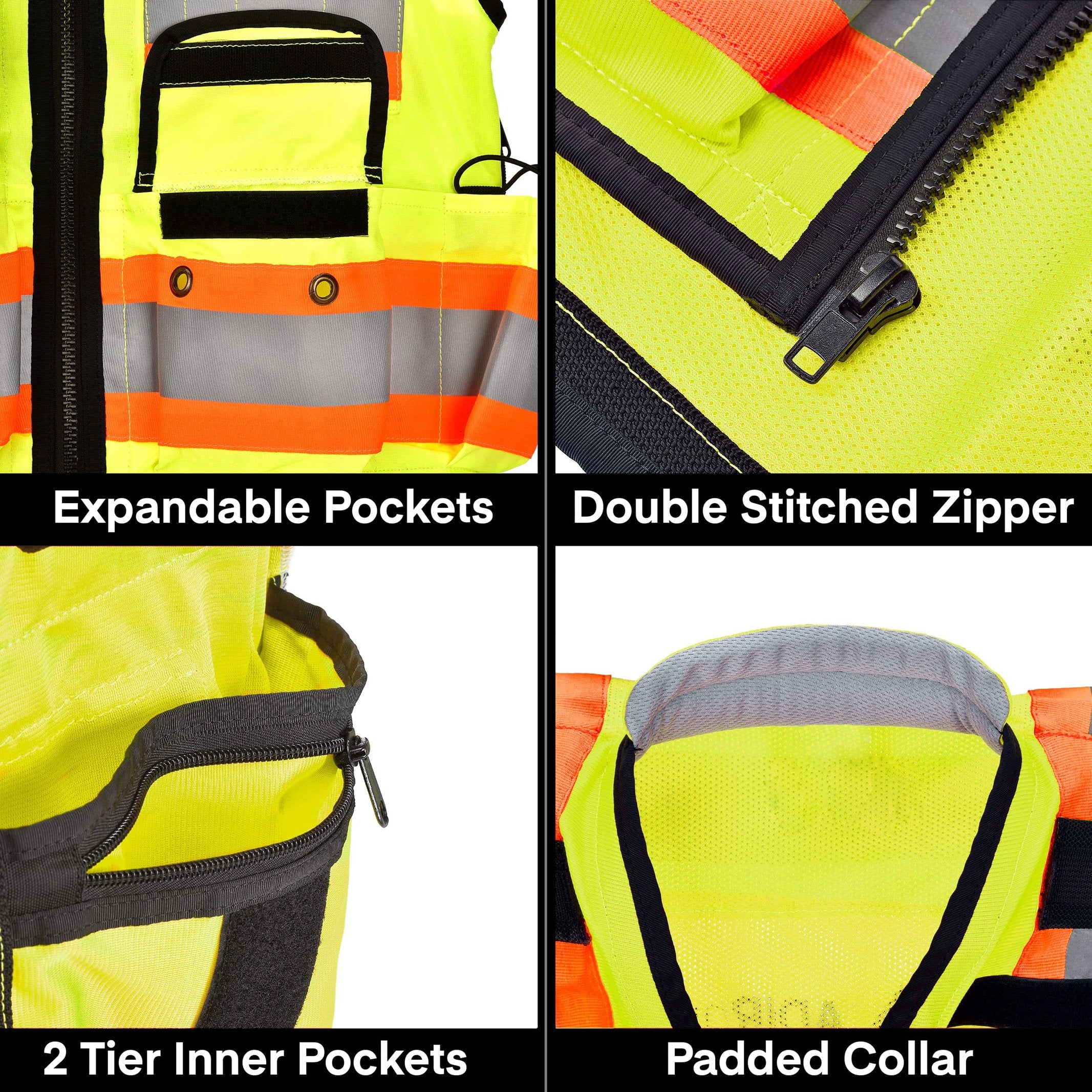 AdirPro Safety Vest - ANSI High Visibility Reflective Vest with Zipper and Utility Pockets, Class 2 Heavy-Duty Vest for Surveyors, Engineers, Construction Workers, Field Works (Yellow,XX-Large)