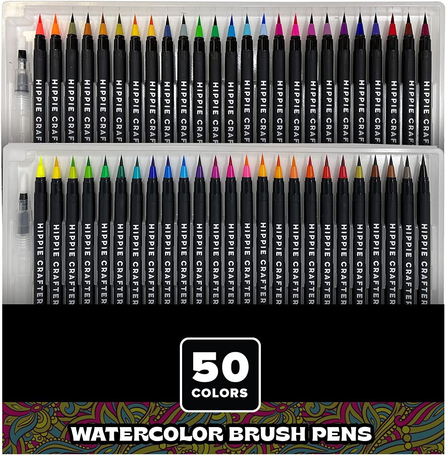 50 Pk Watercolor Pens Artist Water Coloring Brush Tip Watercolor Markers Painting Set Paint Art Supplies for Adults & Gifts for Artists Watercolor Brush Pens, Water Color Brush Pen & Water Brush Pens