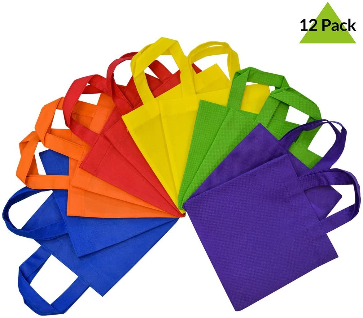 Reusable Gift Bags with Handles, Tote Bags, Party Favor Bags 12 Pack- Assorted Bright Neon Colors â€¦
