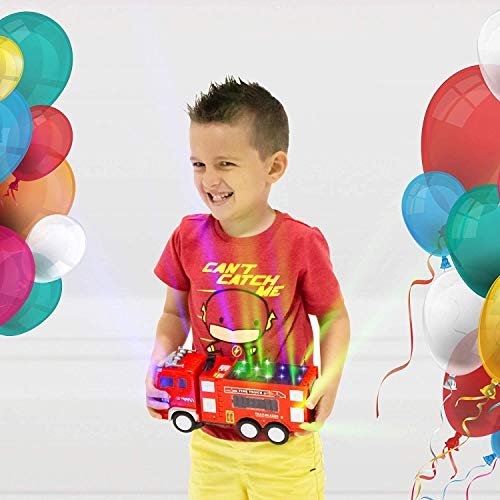 Red Electric Fire Truck Toy w/ Real Siren & Flashing Lights | Size X | Bump & Go | Free Ship & Returns