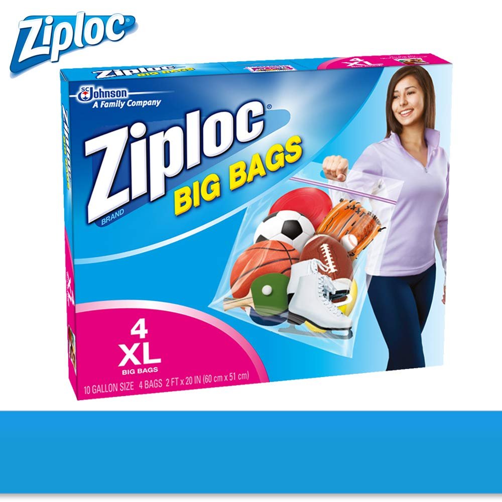 Ziploc XL Storage Bags, Double Zipper Seal, Expandable Bottom, 4 Count (Pack of 8), Multi
