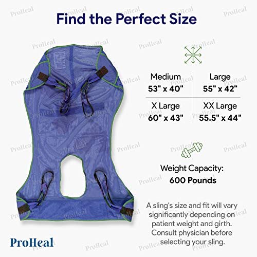 ProHeal Universal Full Body Mesh Lift Sling with Commode Opening, Medium, 53" L x 40" - Polyester Slings for Patient Lifts - Compatible with Hoyer, Invacare, McKesson, Drive, Lumex, Joerns