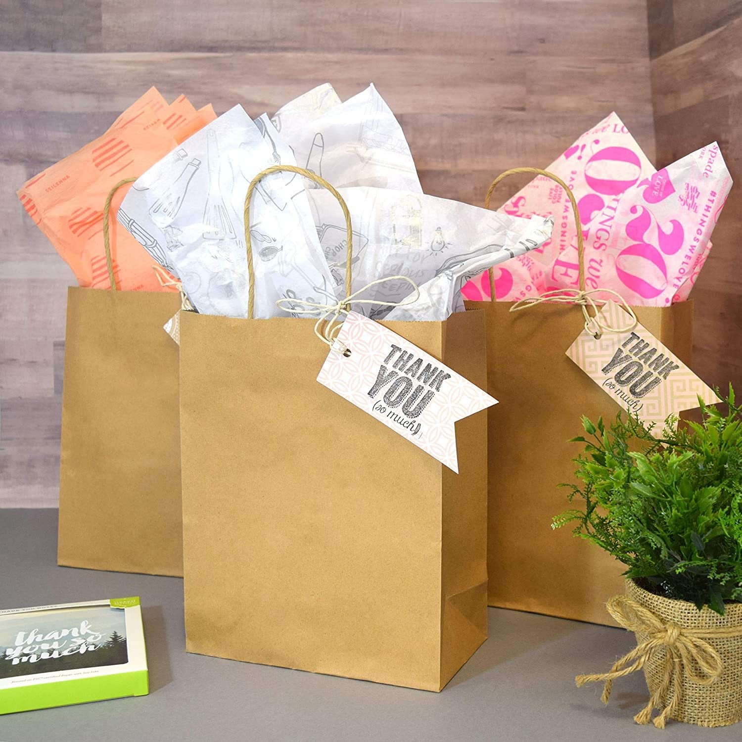 Prime Line Packaging Brown Kraft Paper Bags, 100 Count 8x4x10 Inch with Handles - Ideal for Small Business, Retail Stores, Gifts & Merchandise