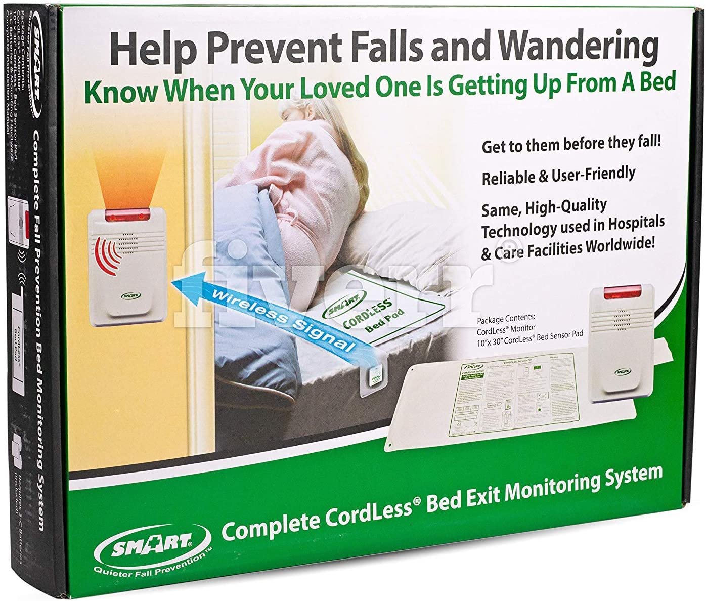Smart Caregiver Corporation Cordless Bed Exit Monitoring System Alarm with Bed Pressure Sensing Pad - Help Prevent Falls and Wandering While Unattended