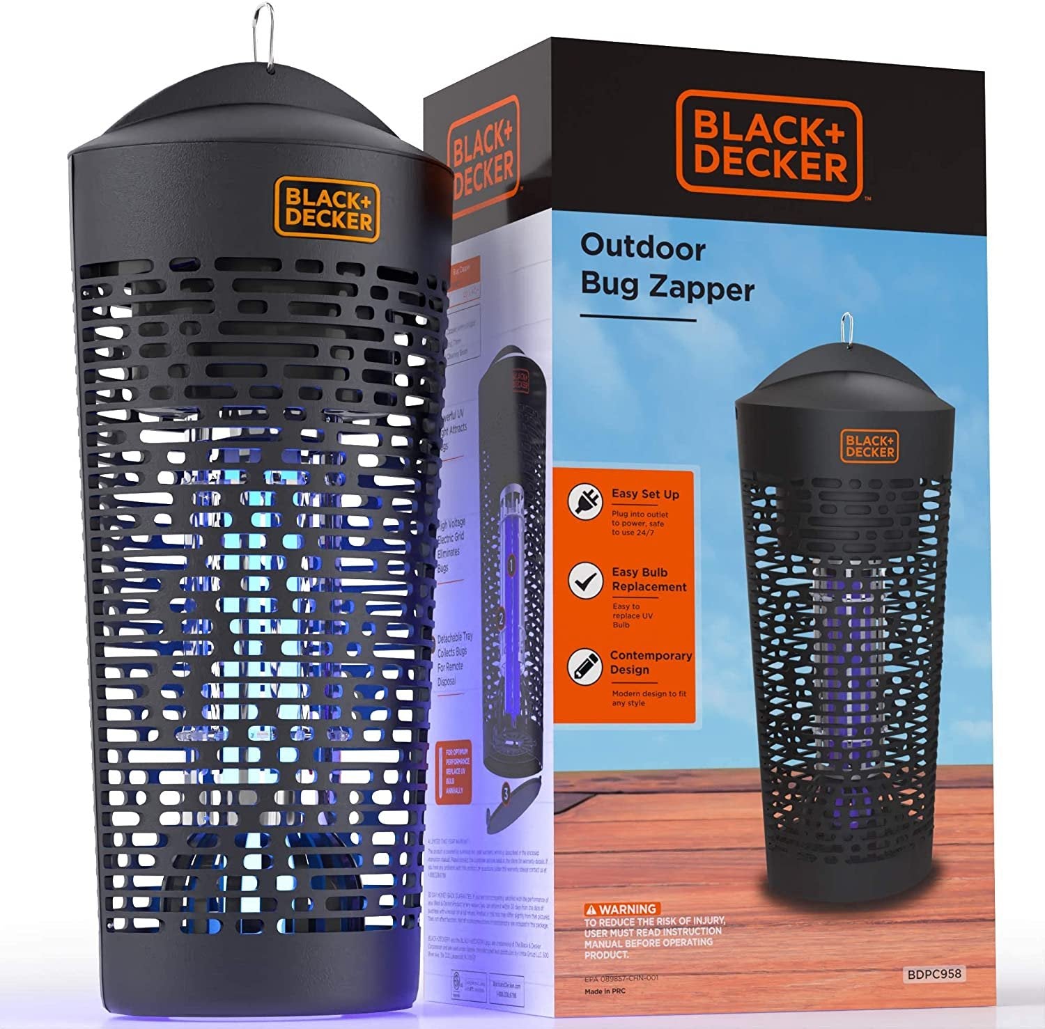 BLACK+DECKER Outdoor Electric UV & Killer for Flies, Mosquitoes, Gnats & Other Small to Large Flying Pests Half Acre Coverage for Home, Deck, Garden, Patio, Camping & More