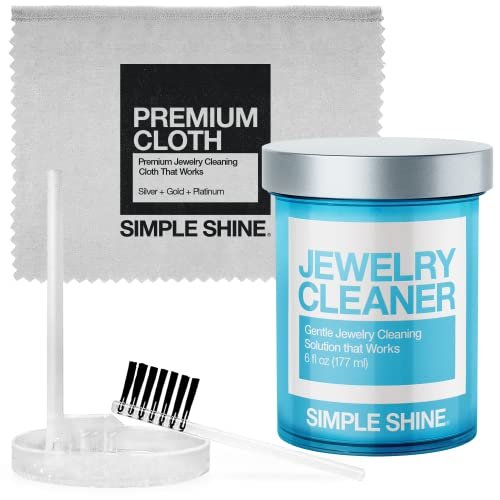 Simple Shine Jewelry Cleaning Kit - 6 Fl Oz - Gold - Polishing Cloth, Brush & Cleaner Solution - USA Made